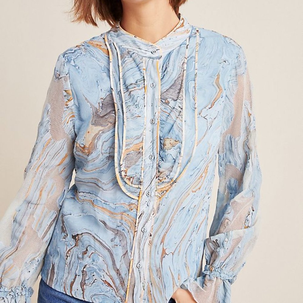 Anthropologie Portia Marbled Peasant Blouse